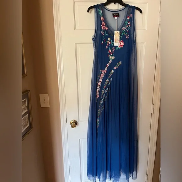 Johnny Was Mazzy embroidered V neck mesh Aline dress. NWT - Picture 4 of 8